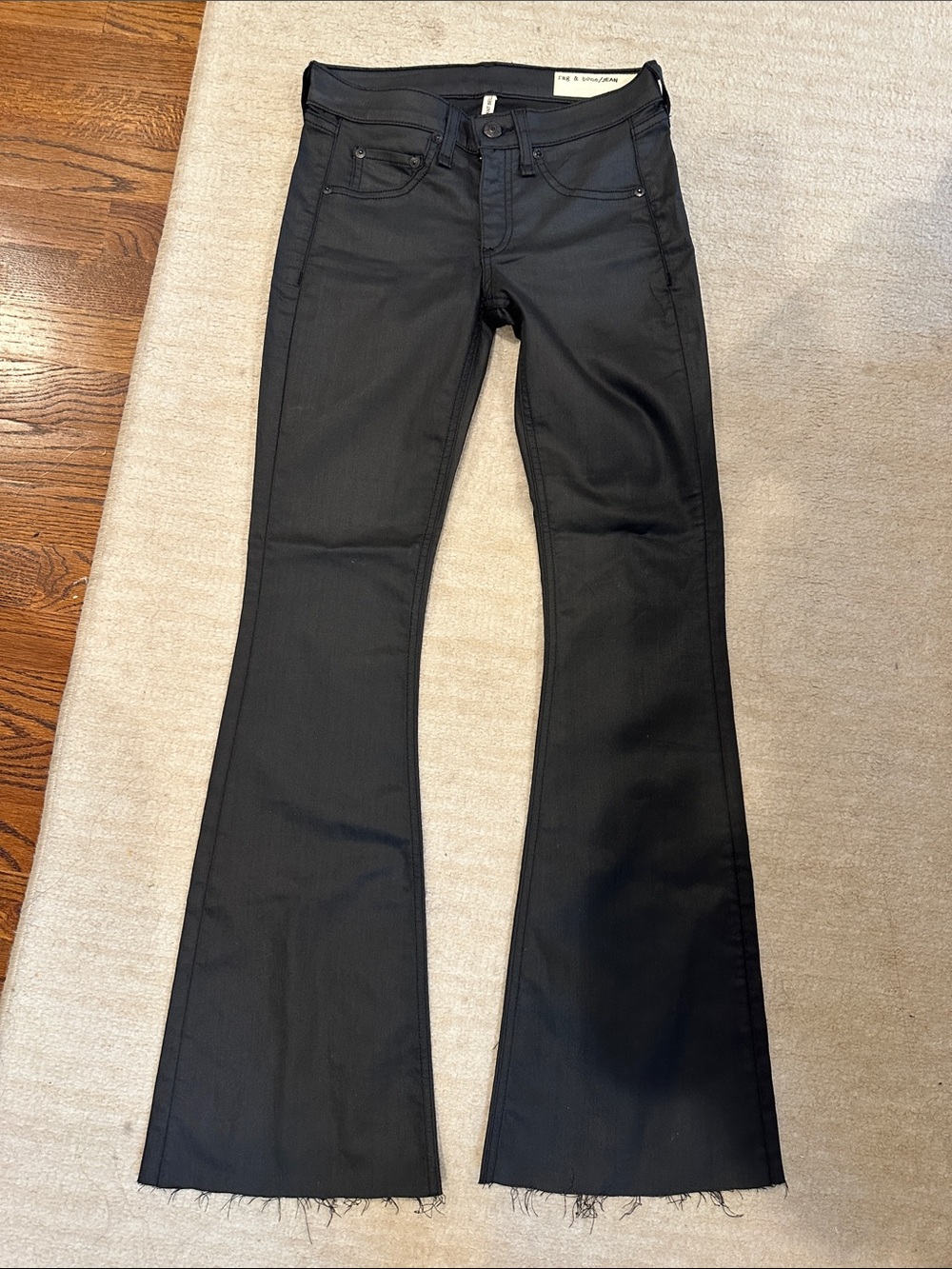 Rag + bone elephant bell black wax coat jeans size 25